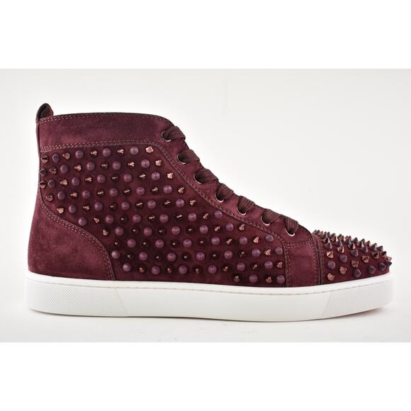 Christian Louboutin Mens Louis Flat Spike Prunus Red Mix High Top Sneaker 45 12 - Picture 2 of 12